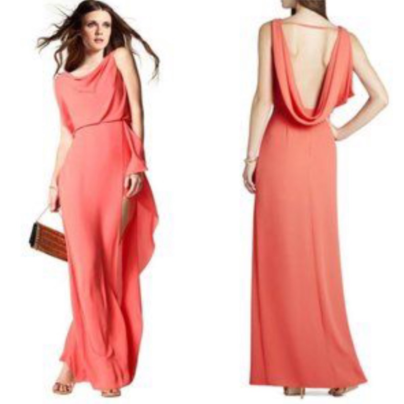 Bcbgmaxazria Sydney Coral Cowl Neck Low Back Gown